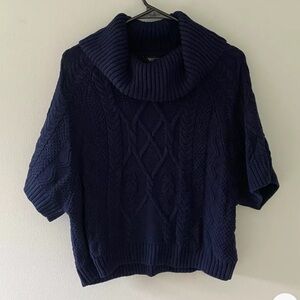 White House Black Market Blue Cowl Neck Short Sleeve Cozy Knit Sweater Womens XS